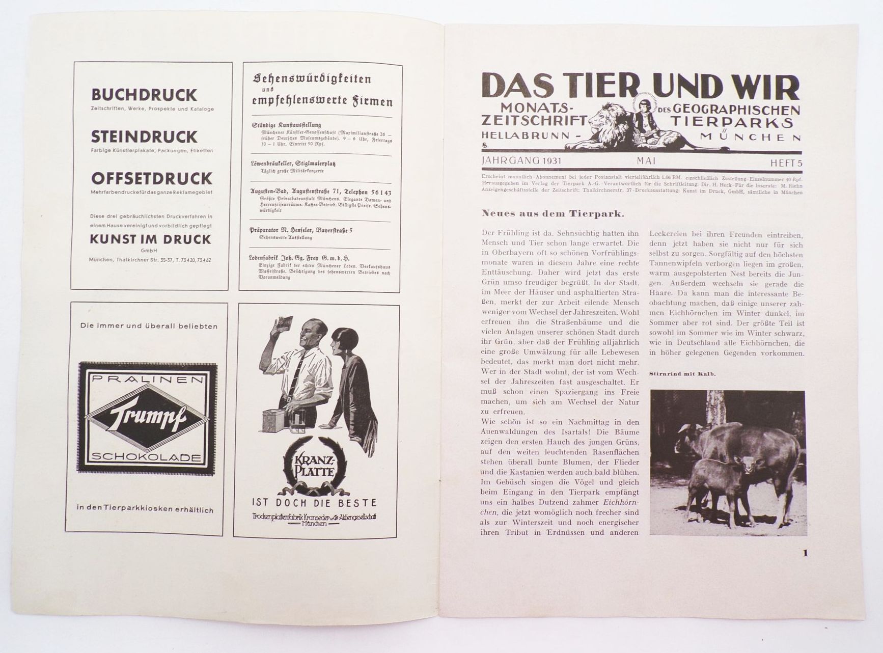 Das Tier und Wir Tierpark Zeitung Geo Zoo München 1931 Nr 5 Suchodolski Das Tier und Wir Tierpark Zeitung Geo Zoo München 1931 Nr 5 Suchodolski
