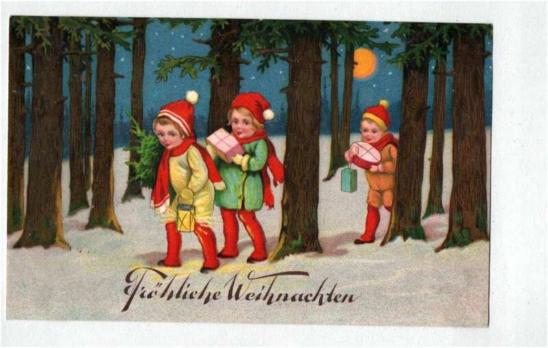 Künstler Ak Kinder wandern durch Winterwald Weihnachten Mond 1928
