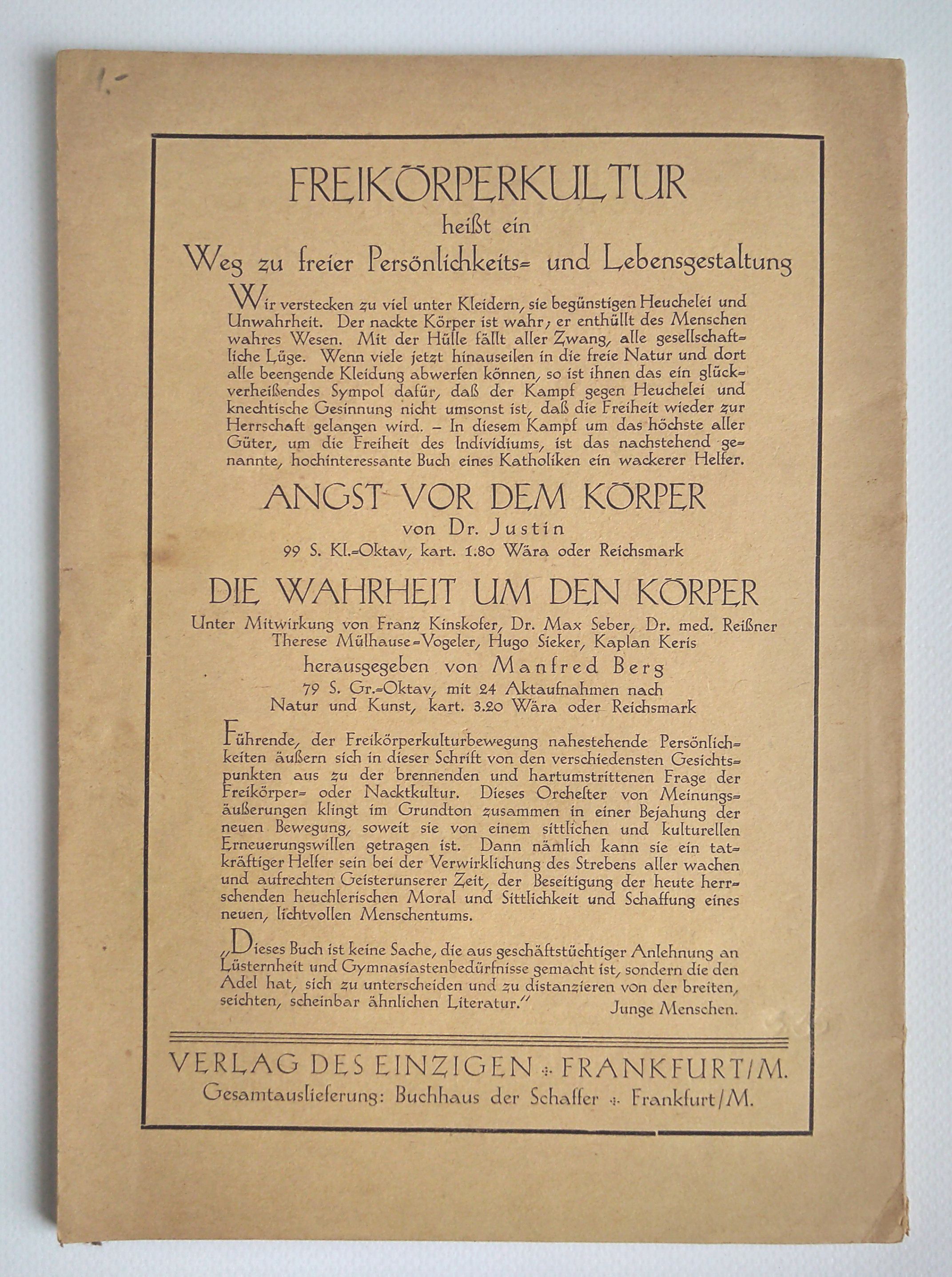 Empörung Von der Selbsthilfe der Ichheit 1930 Broschüre Empörung Von der Selbsthilfe der Ichheit 1930 Broschüre