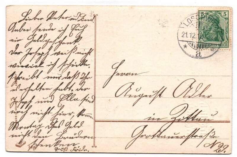 Ansichtkarte Holzfäller bei der Arbeit gold geprägt Weihnachten 1912