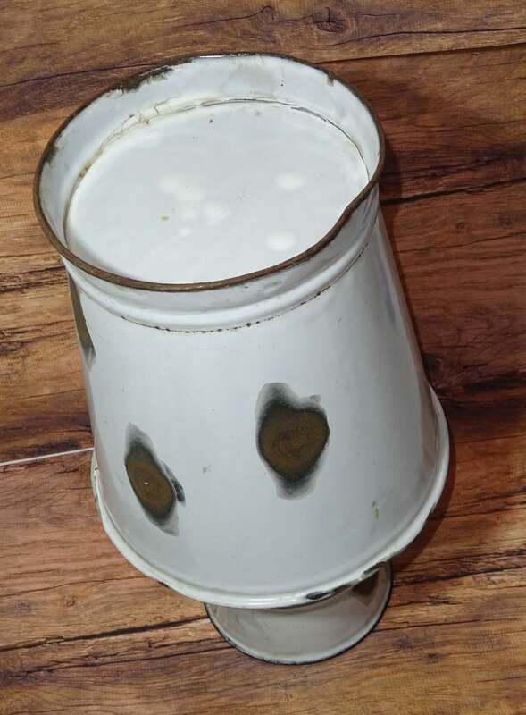 Alter Emaille Krug Wasserkrug Weiss Shabby Chic Landhaus Deko