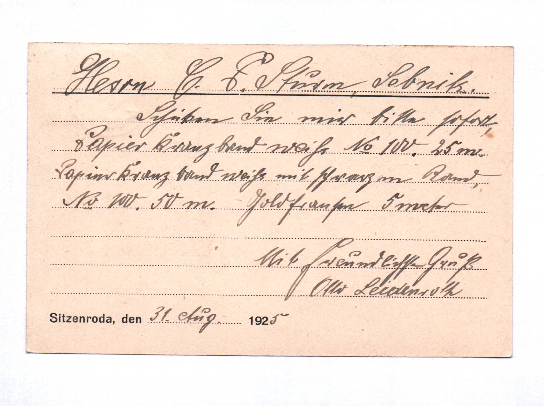 Postkarte Otto Leidenroth Handelsgärtnerei Sitzenroda 1925 Postkarte Otto Leidenroth Handelsgärtnerei Sitzenroda 1925