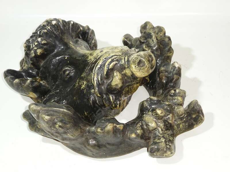 Jagdtrophäe Eber Keiler Wildschwein um 1900 Gips Modelliermasse