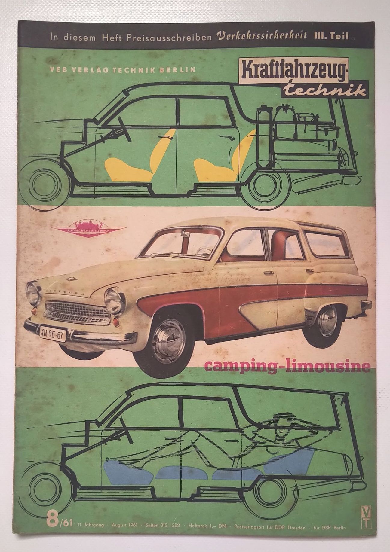 Kraftfahrzeugtechnik Zeitschrift DDR Nr 8 Wartburg Camping 1961
