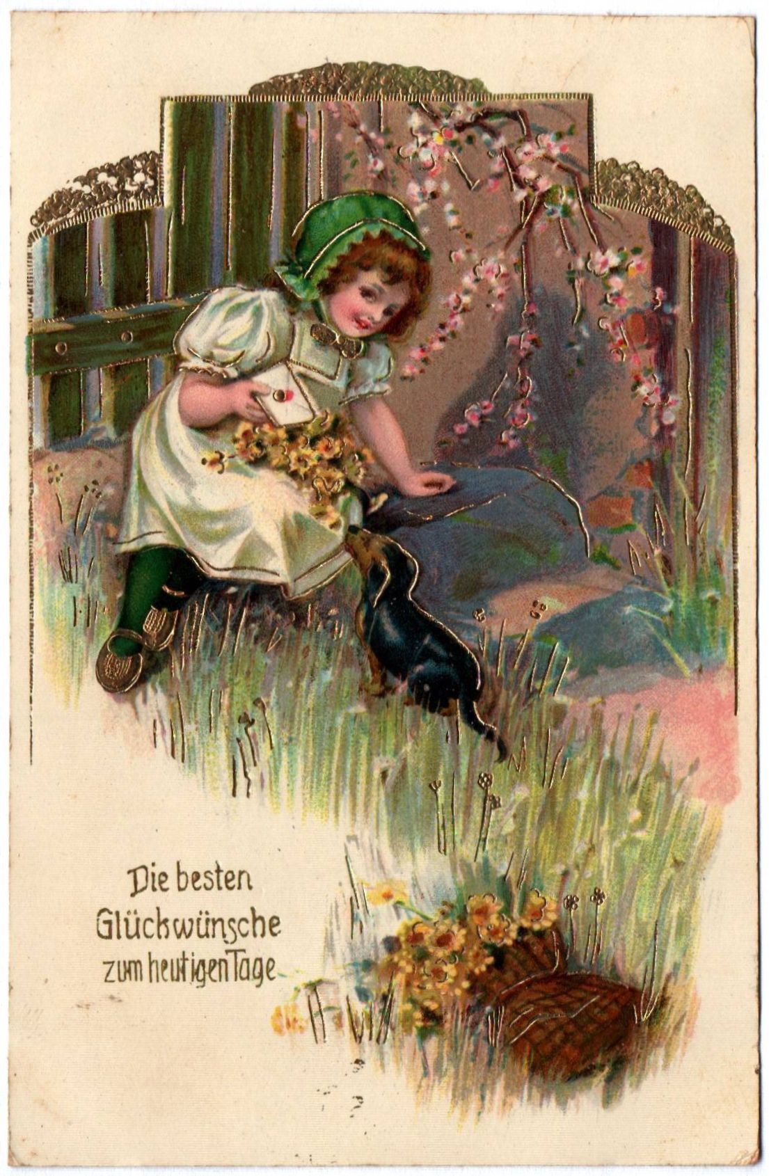 Künstler Ak Die besten Glückwünsche zum heutigen Tage Mädchen mit Hund 1918 Künstler Ak Die besten Glückwünsche zum heutigen Tage Mädchen mit Hund 1918