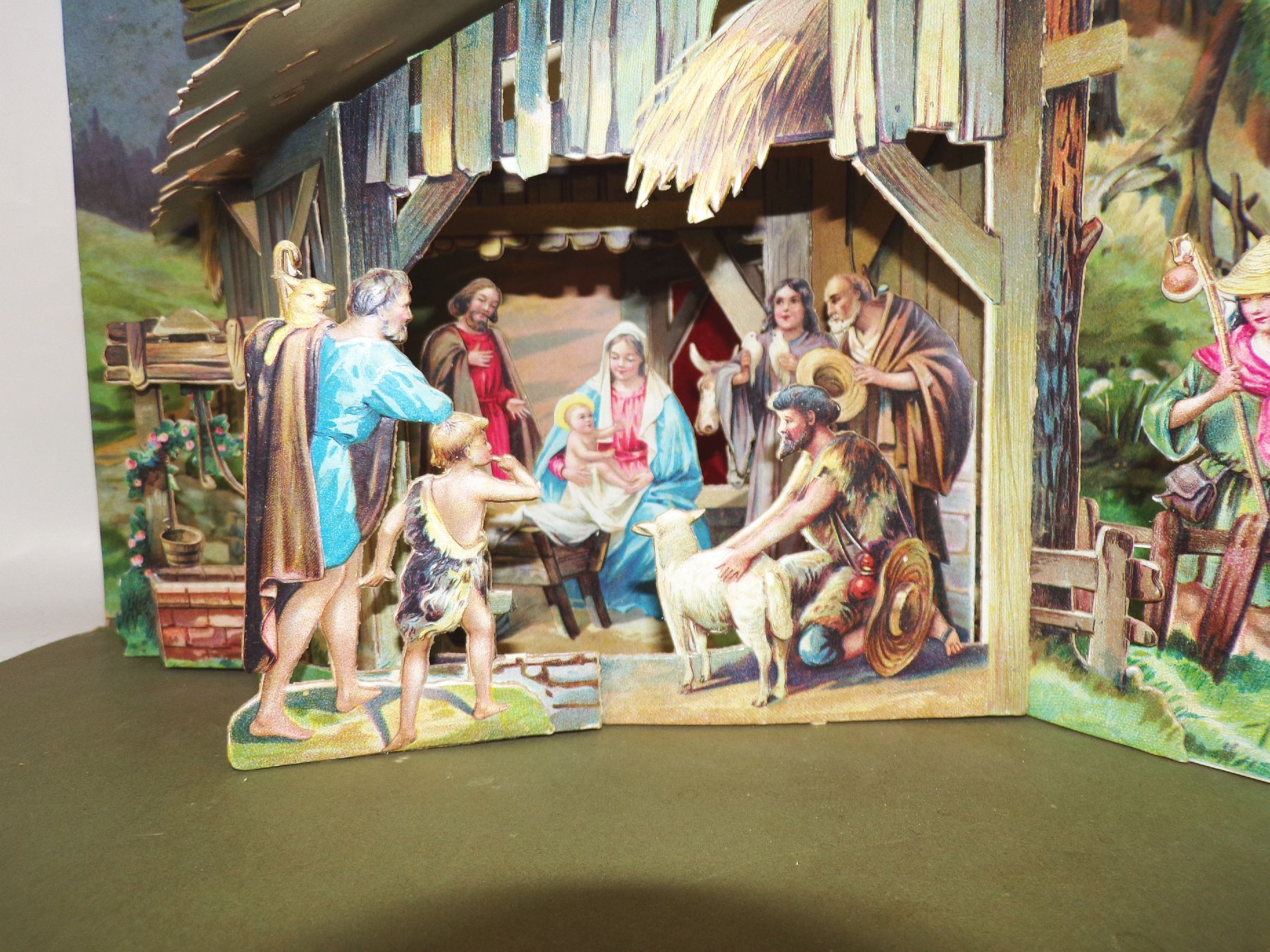 Alte Weihnachtskrippe groß Austell Krippe Papier Pop up Weihnachtsschmuck