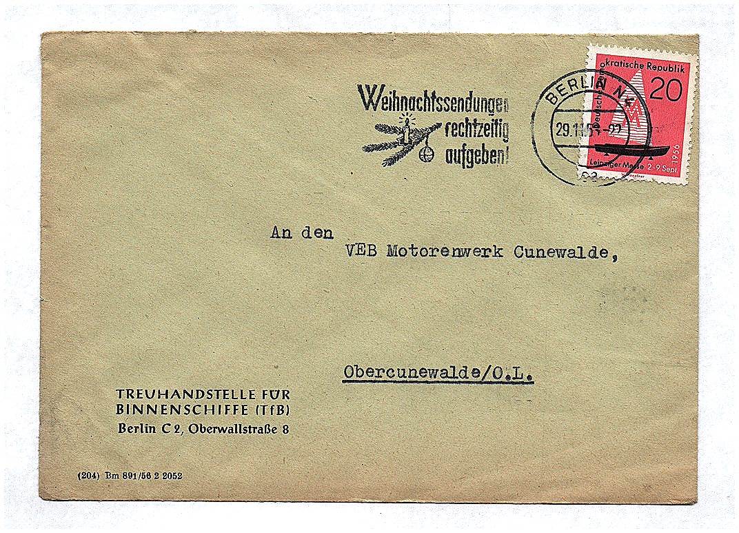 Brief ca 1956 VEB Motorenwerk Cunewalde OL Briefkuvert Sachsen DDR 