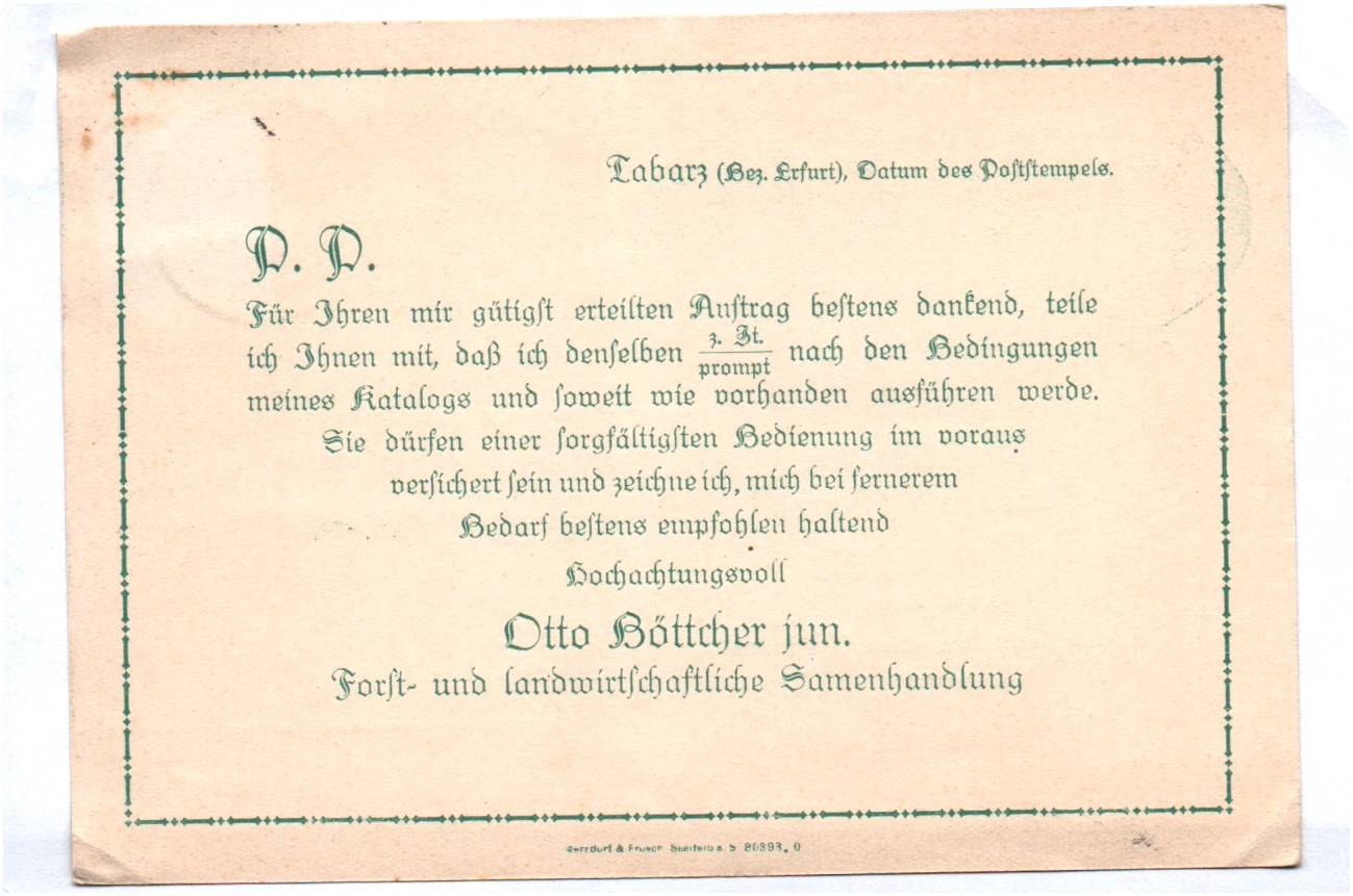 Litho Drucksache Otto Böttcher Samen Pflanzen Tabarz 1925 