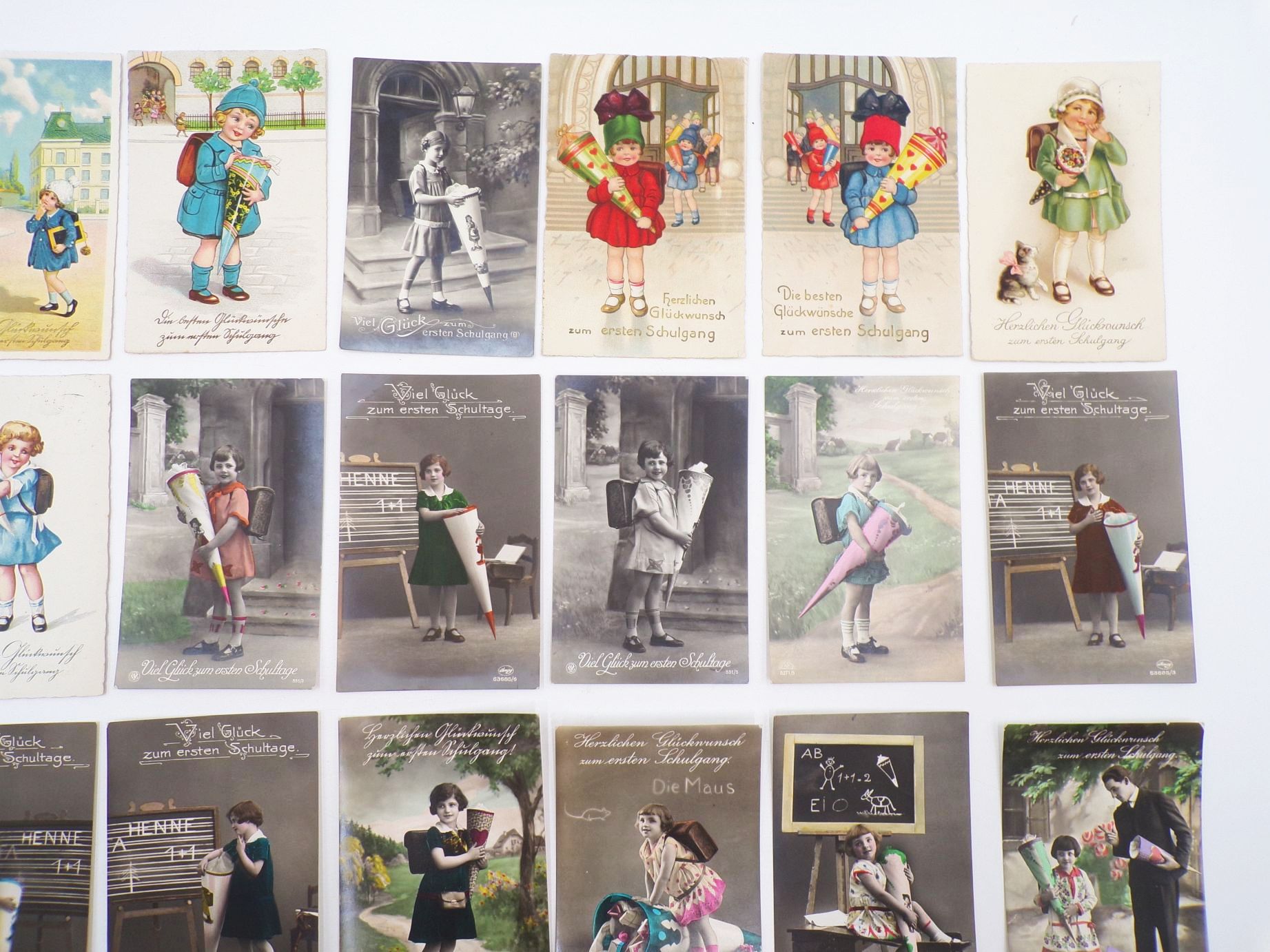 Konvolut Glückwunschkarten meist Schulanfang Ansichtskarten Kitsch