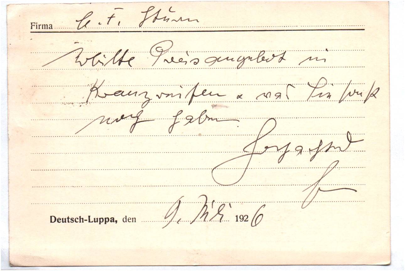 Deutsch Luppa Sachsen Kaufhaus Hermann Schreck 1926 Postkarte Deutsch Luppa Sachsen Kaufhaus Hermann Schreck 1926 Postkarte