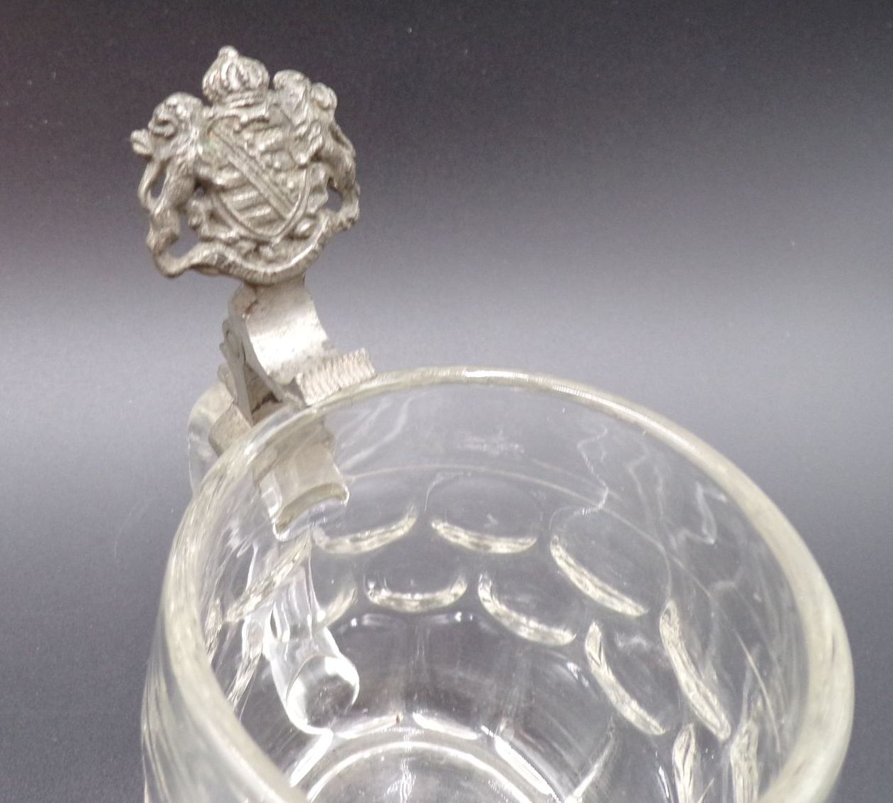 Alter Bierkrug aus Glas ohne Zinndeckel Sachsen Wappen um 1900 Alter Bierkrug aus Glas ohne Zinndeckel Sachsen Wappen um 1900