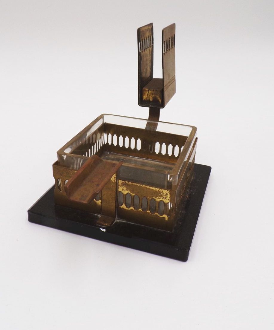 Art Deco Streichholzschachtelhalter Aschenbecher Kerzenhalter Messing 