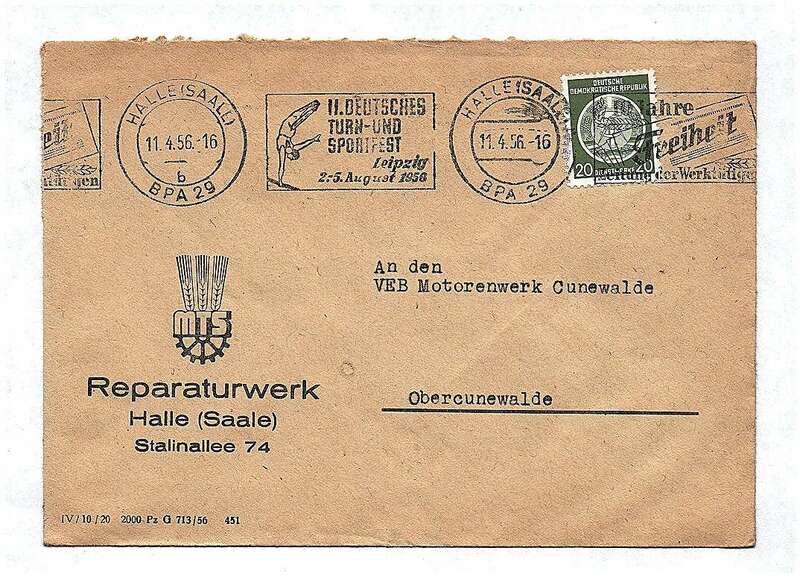 DDR 1956 MTS Reparaturwerk Halle Saale Brief
