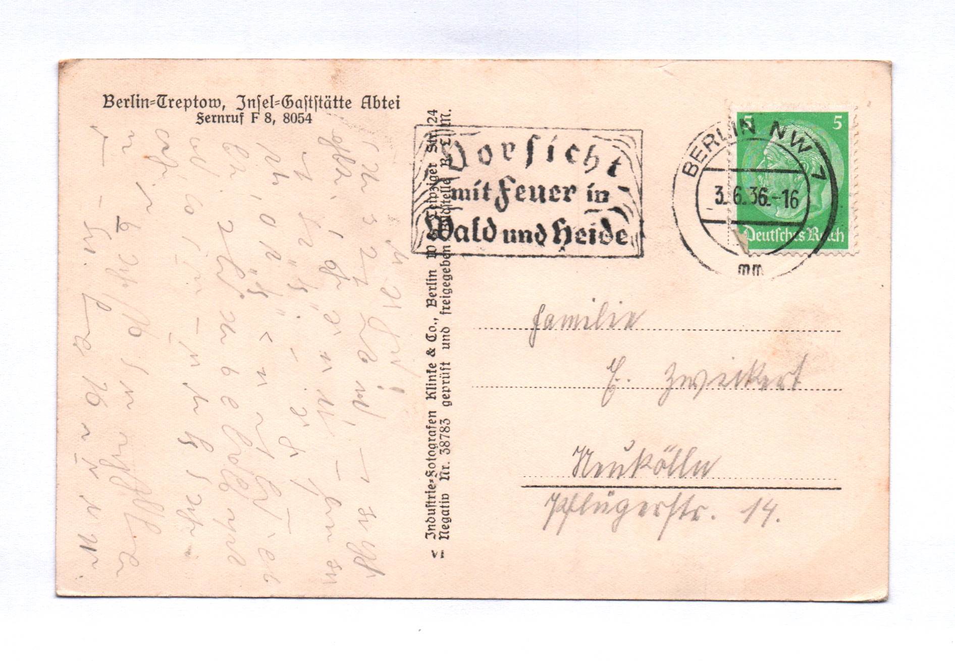 Foto Ak Berlin Treptow Insel Gaststätte Abtei 1936