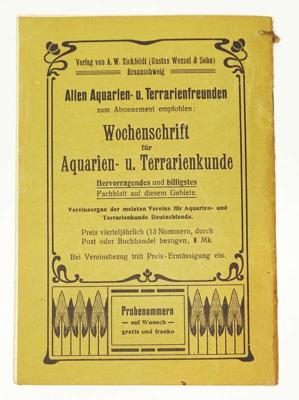 Die Makropode Bibliothek für Aquarienkunde Terrarienkunde 1906 