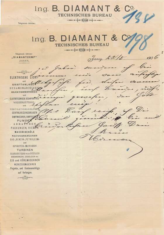 2 x Briefkopf Diamant technisches Bureau Motoren Kraftanlagen Elektrisch Licht 1906 