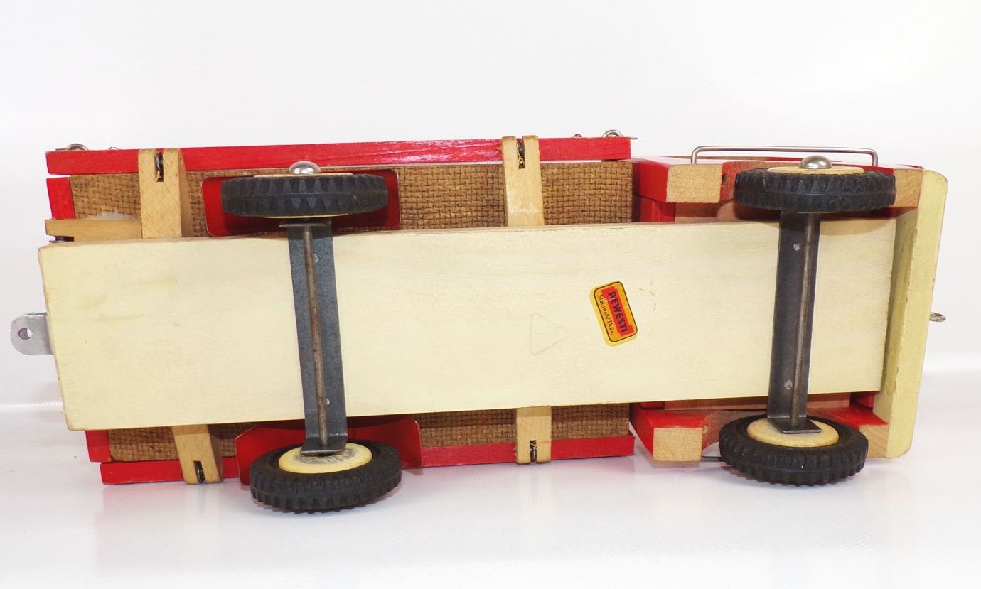 Pewesti Laster LKW mit Anhänger Rot DDR Holzspielzeug Pewesti Laster LKW mit Anhänger Rot DDR Holzspielzeug