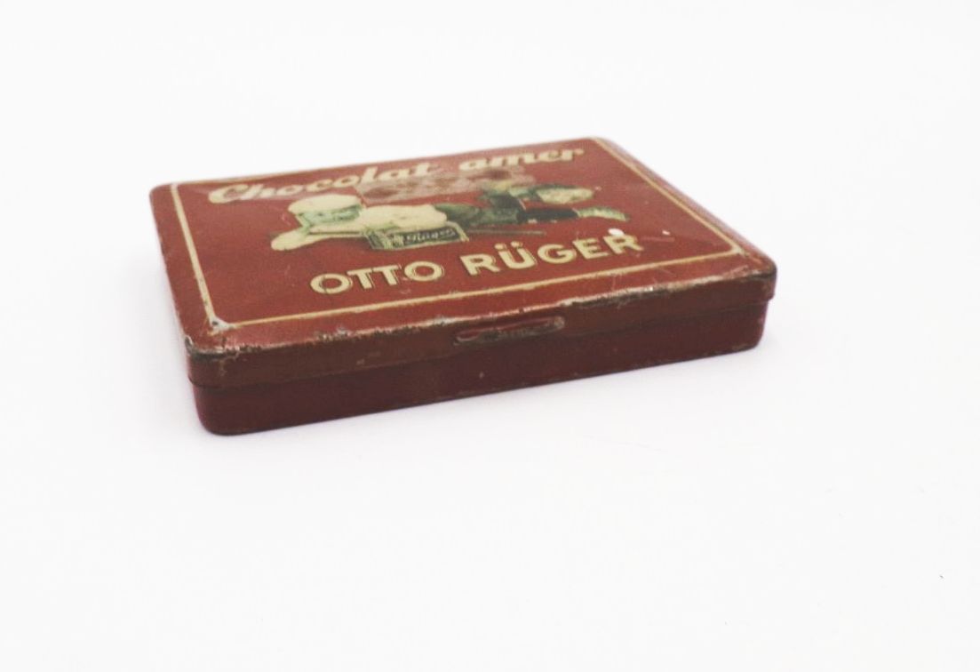 Alte Blechdose Otto Rüger Chocolat amer um 1900 