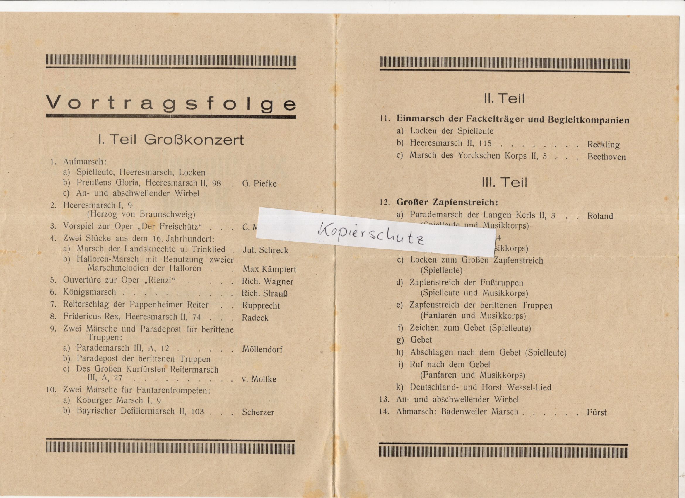 Programm zum Großkonzert und großen Zapfenstreich der deutschen Wehrmacht Olympische Spiele Berlin 1936 Reichssportfeld Programm zum Großkonzert und großen Zapfenstreich der deutschen Wehrmacht Olympische Spiele Berlin 1936 Reichssportfeld