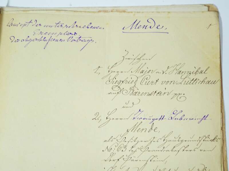 Akte Major Hannibal von Lüttichau Schloss Bärenstein Kaufvertrag 1879