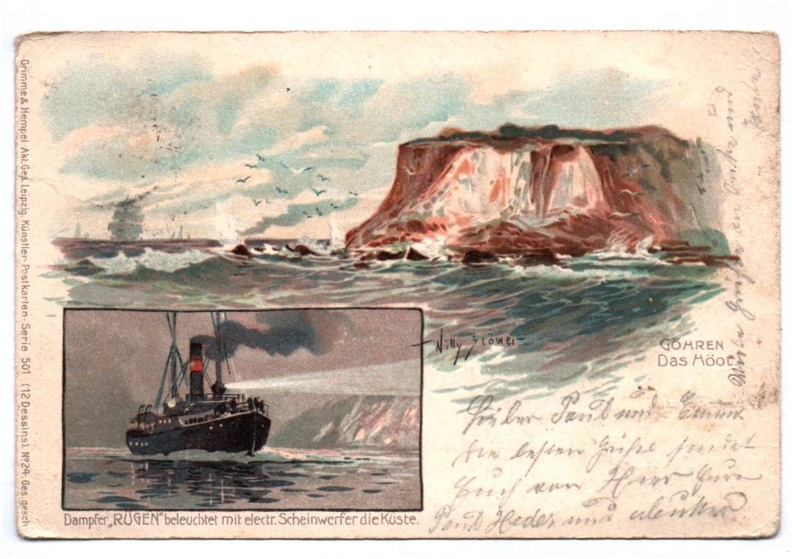 Litho Ak Dampfer Rügen Göhren Willy Stöwer 1900 