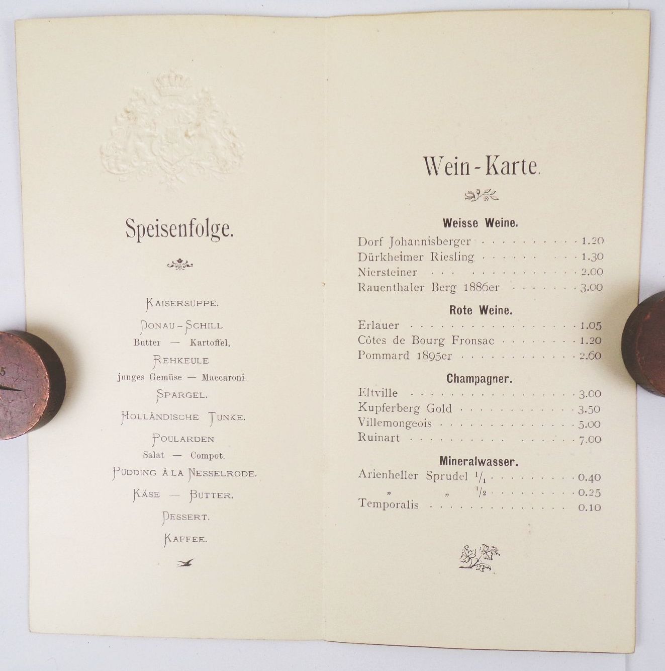 Festmahl Speisekarte Geburtstag Deutscher Kaiser Wilhelm II 1902 Wappen 