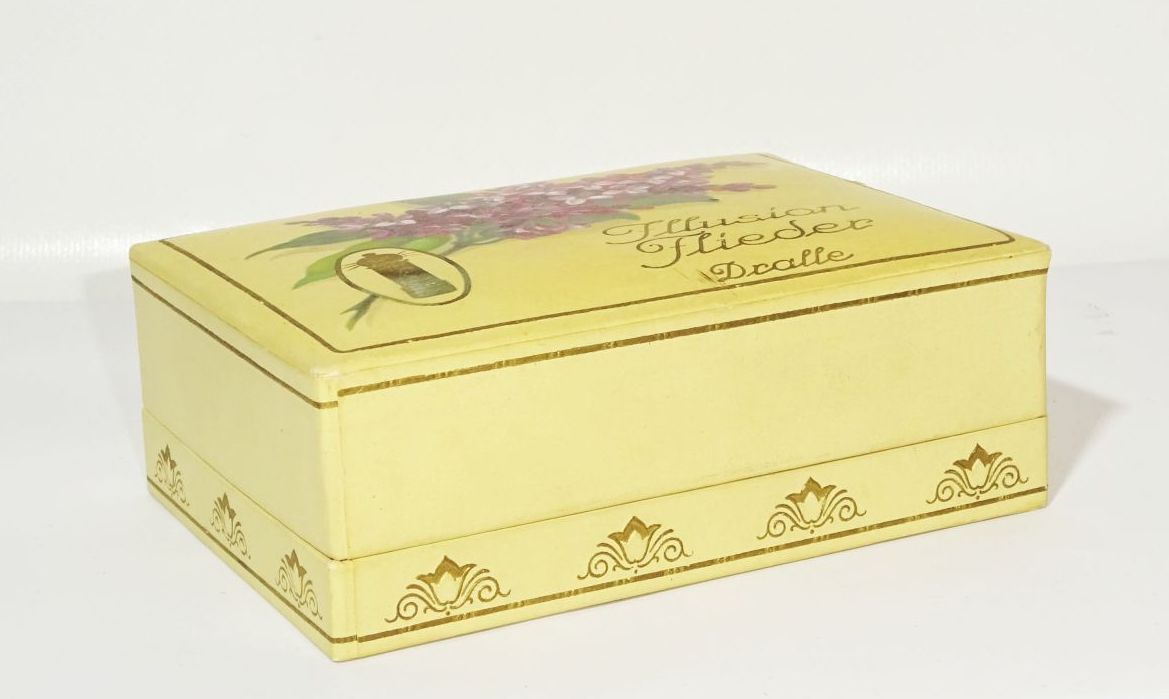 Werbe Pappdose Illusion Flieder Dralle Deko Vintage box Sammler Reklame