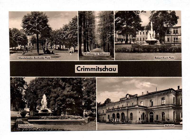 Ansichtskarte Echt Foto Crimmitschau Mendelssohn Bartholdy Platz Waldweg im SahnparkRobert Koch Platz Friedenshain Bahnhof