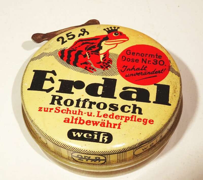 Alte Blechdose Erdal Rotfrosch Schuhpflege Lederpflege Inhalt Glas 
