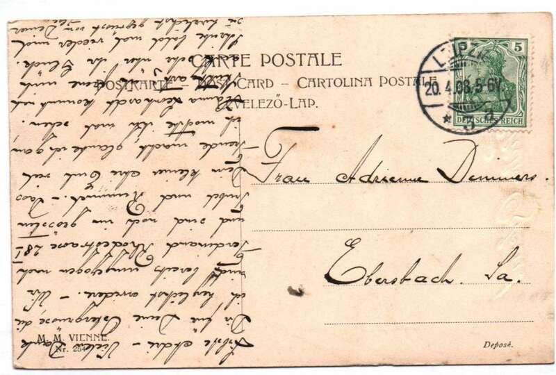 Postkarte Fröhliche Ostern wilder Dackel Mädchen 1908