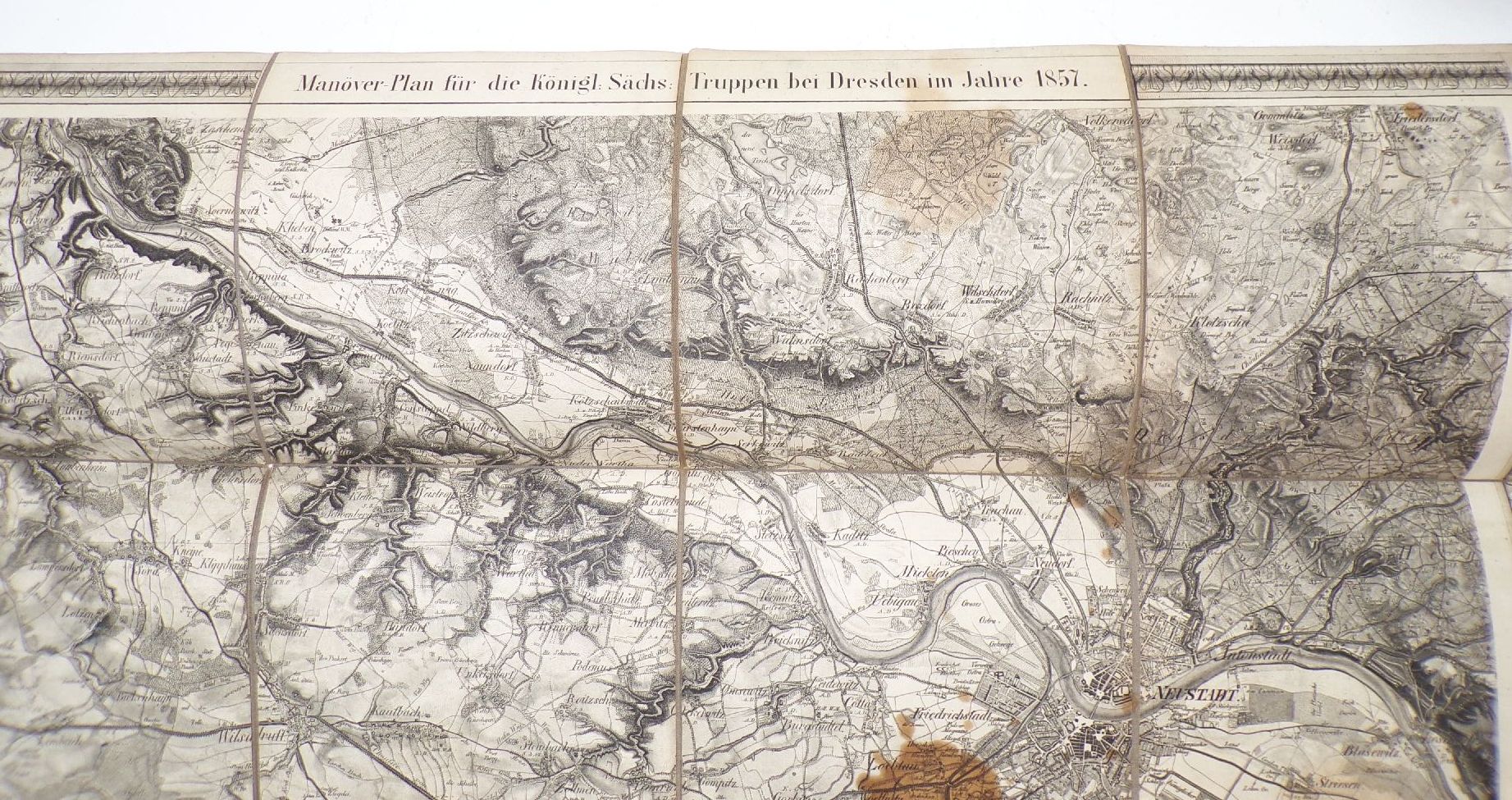 Manöverplan kgl sächsischen Truppen bei Dresden 1857 Militär Landkarte