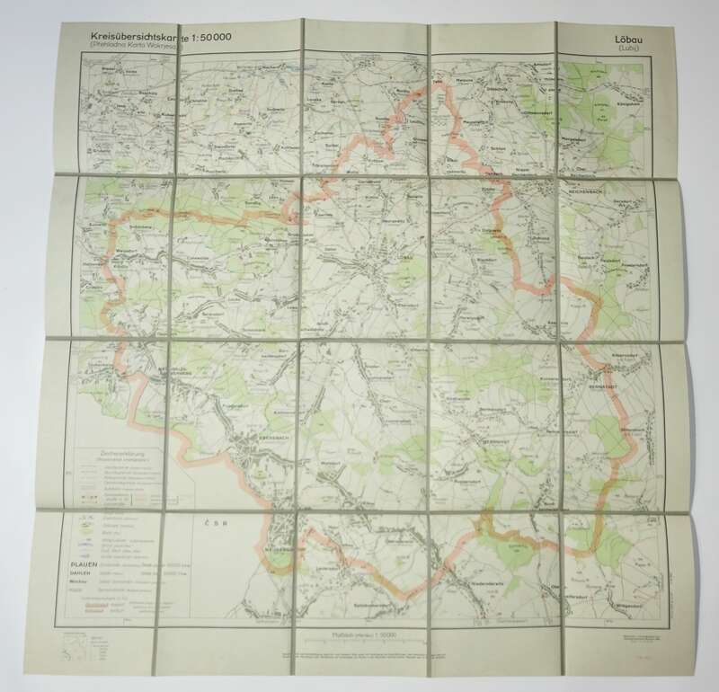 Alte Leinen Landkarte LÖBAU  Vintage L 