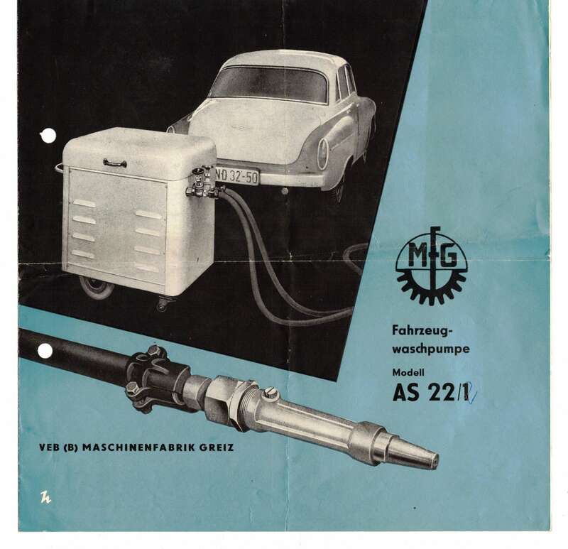 Prospekt MfG Fahrzeug Waschpumpe AS22/1 VEB Maschinenfabrik Greiz 1965 (D6