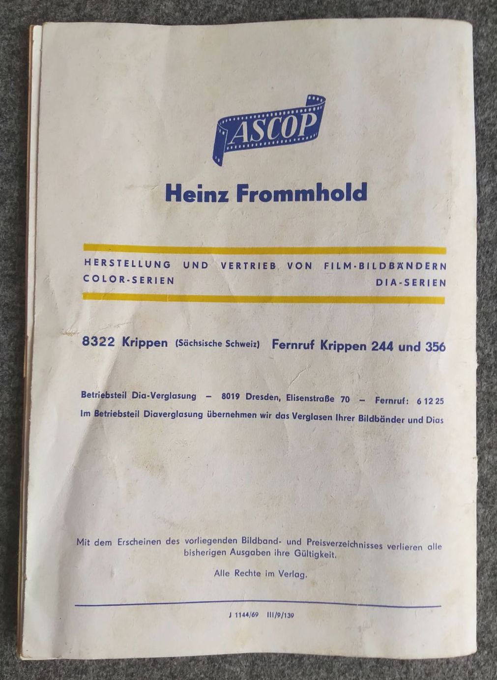 Bildband und Preisverzeichnis 1969 1970 Ascop Bildband und Preisverzeichnis 1969 1970 Ascop