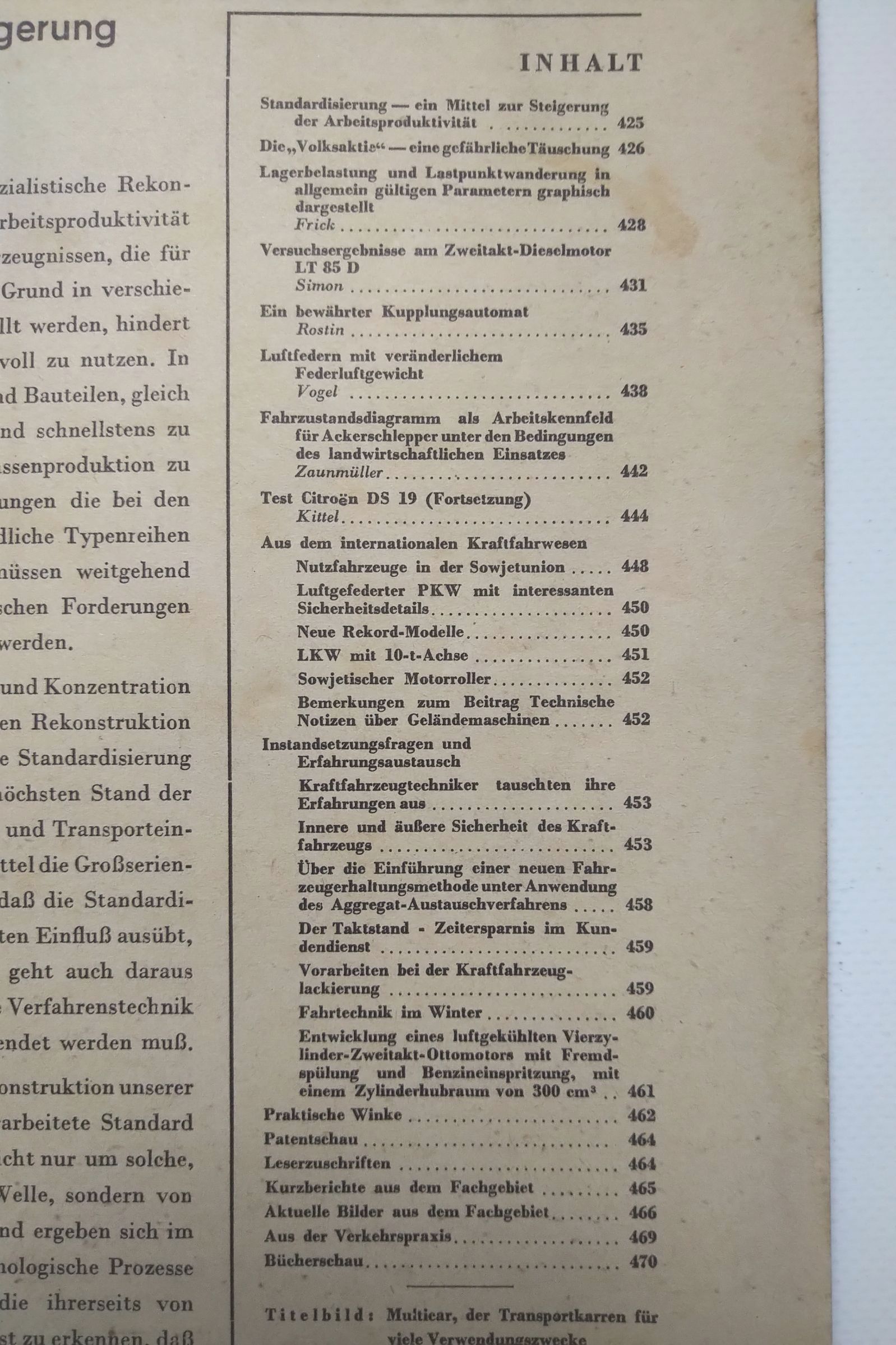 Kraftfahrzeugtechnik Zeitschrift DDR Nr 11 Multicar 1960 Kraftfahrzeugtechnik Zeitschrift DDR Nr 11 Multicar 1960