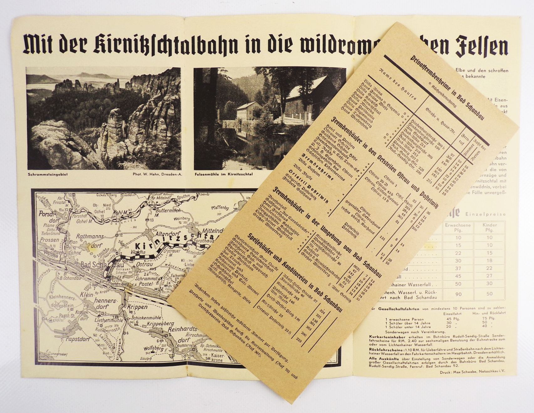 Prospekt Mit der Kirnitzschtalbahn Sächsische Schweiz Bad Schandau 1930 er Prospekt Mit der Kirnitzschtalbahn Sächsische Schweiz Bad Schandau 1930 er