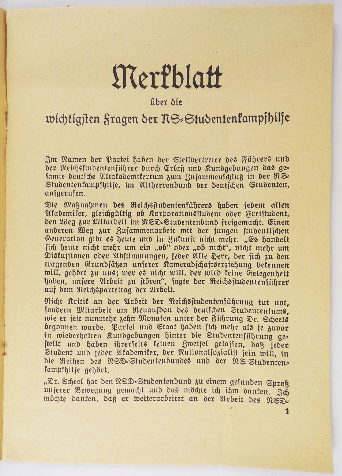Merkblatt über die wichtigsten Fragen der NS Studenten Kampfhilfe Drittes Reich Dokument Merkblatt über die wichtigsten Fragen der NS Studenten Kampfhilfe Drittes Reich Dokument
