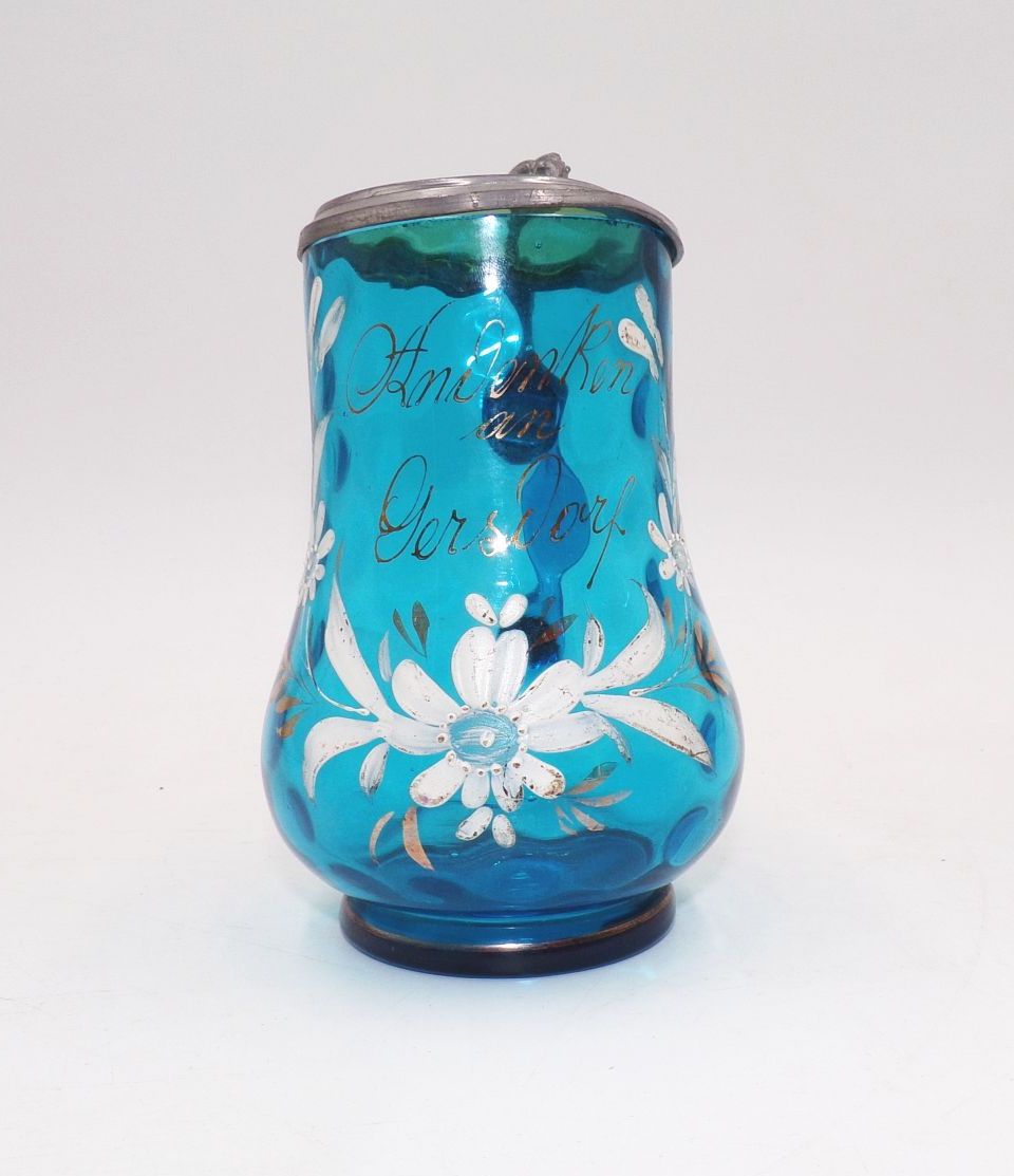 Altes Glas Andenken an Gersdorf Schneemalerei Blau Antik Andenkenglas Altes Glas Andenken an Gersdorf Schneemalerei Blau Antik Andenkenglas