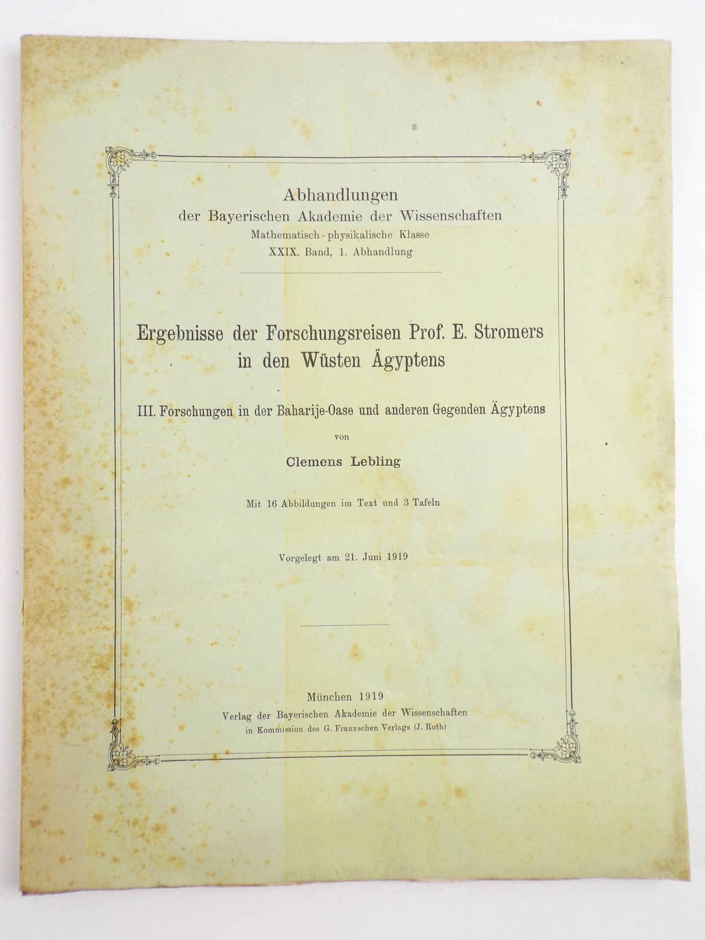 Ergebnisse der Forschungsreisen Prof E Stromers in den Wüsten Ägyptens 1919
