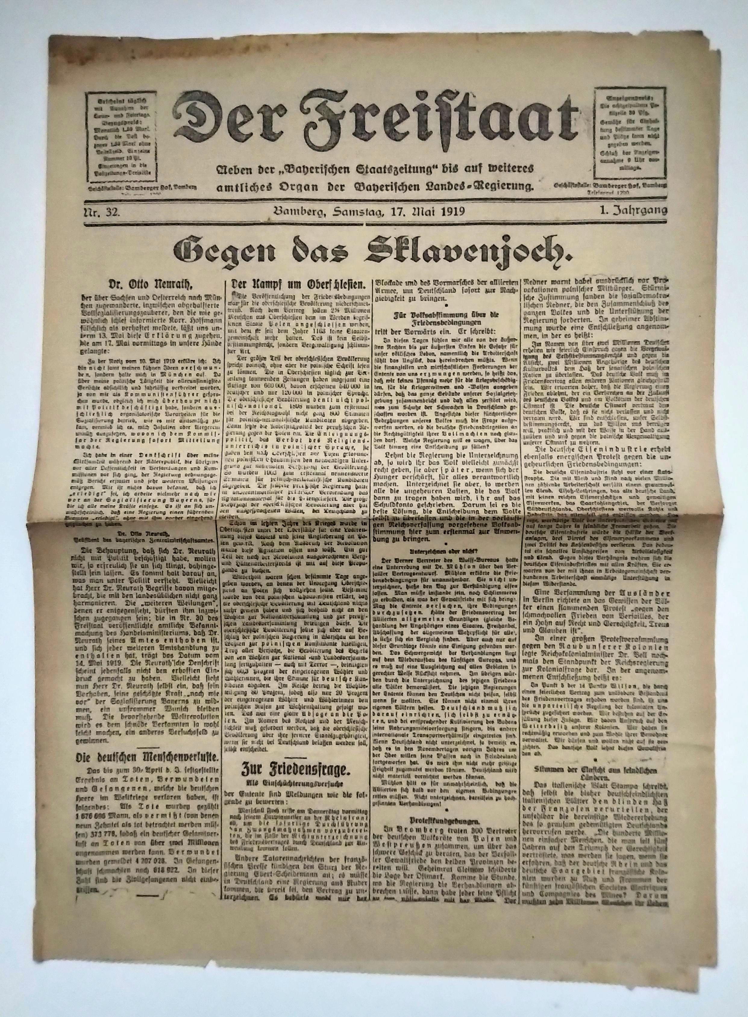 Der Freistaat Zeitung 1919 Nr 32 Der Kampf um Oberschlesien