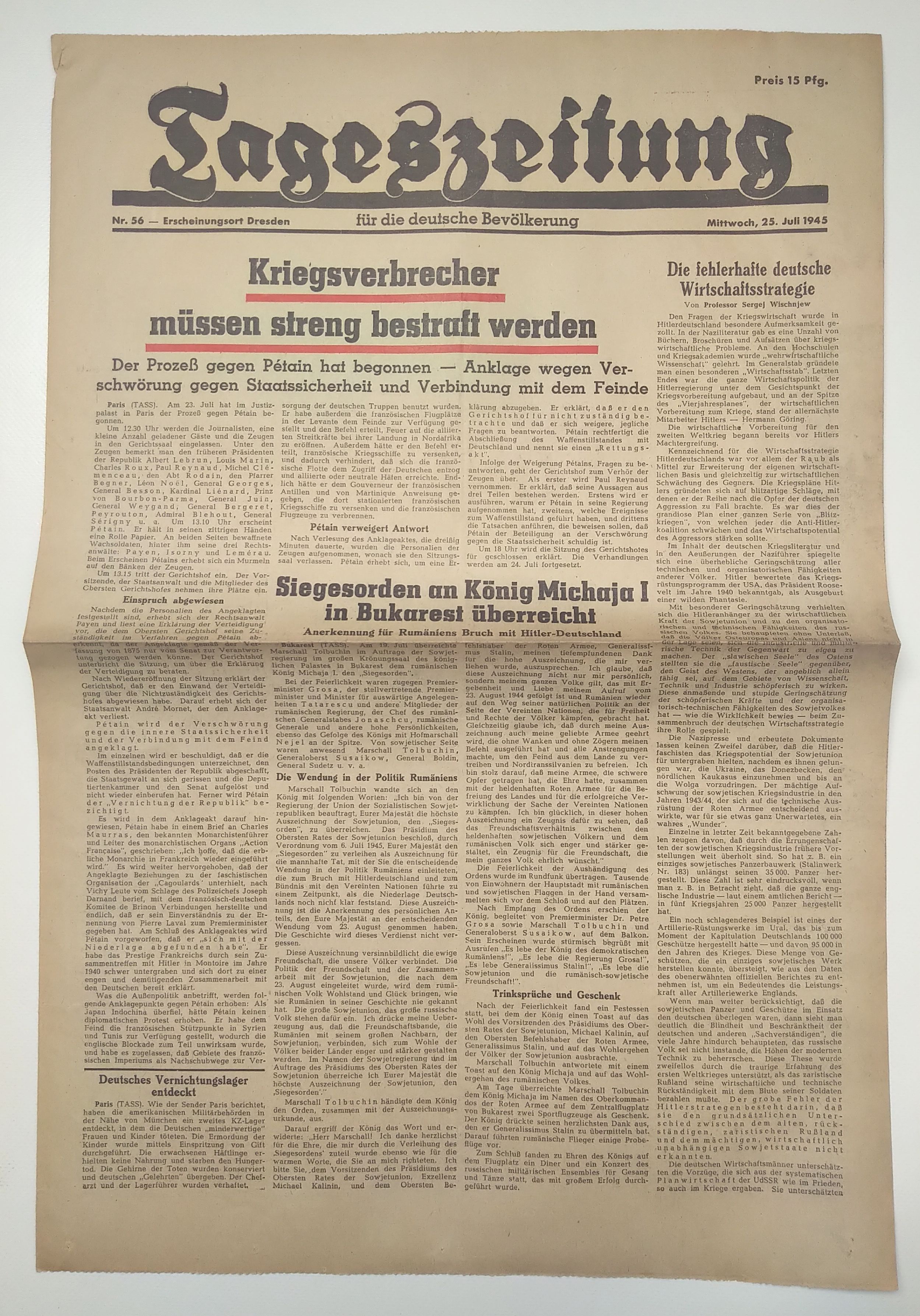 Tageszeitung Bestrafung Kriegsverbrecher Prozess gegen Petain 1945 Nr 56 Tageszeitung Bestrafung Kriegsverbrecher Prozess gegen Petain 1945 Nr 56