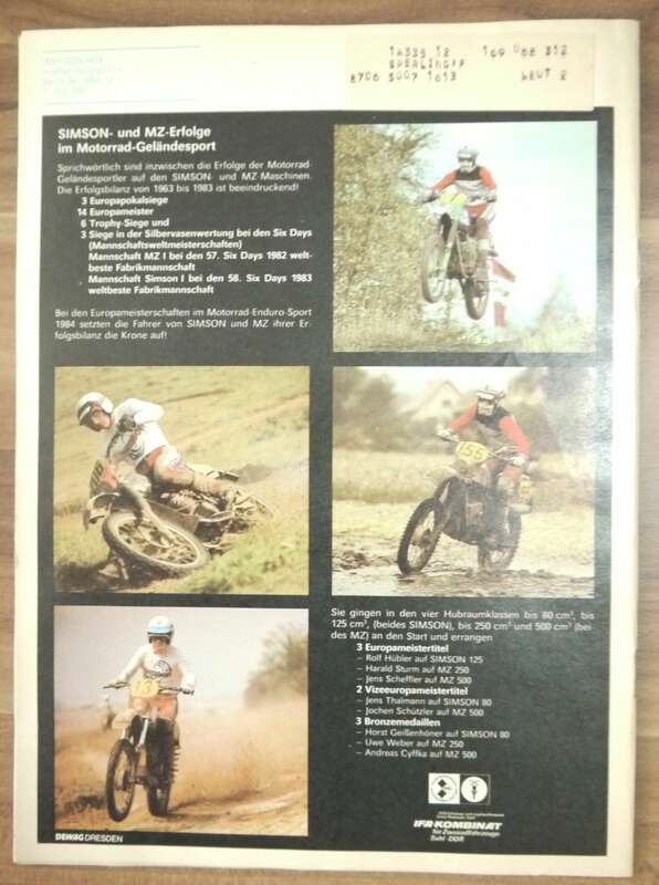 Heft Dezember 1984 KFT MZ SOMSON Enduro Weltmeisterschaft 1984