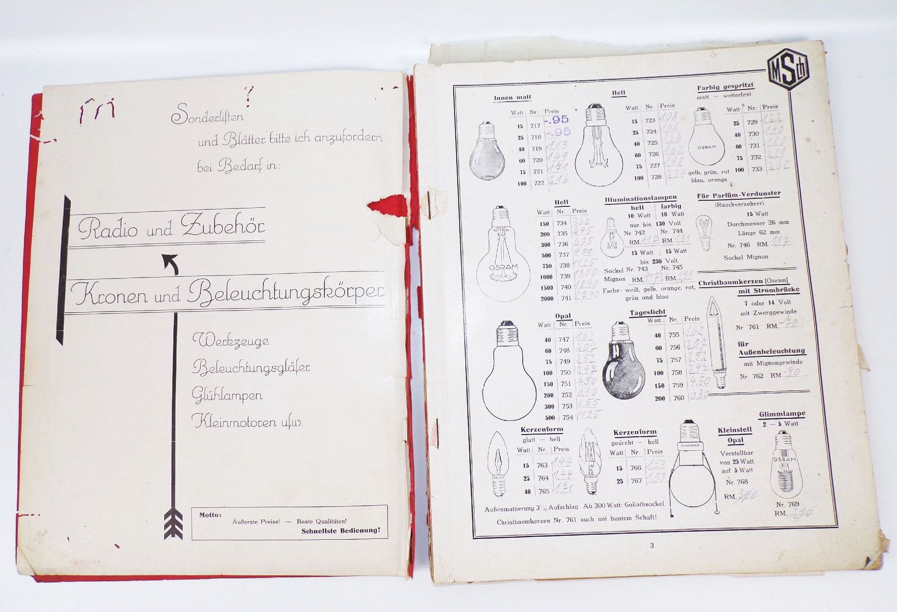 Lampen Katalog Max Schneider Görlitz 1936 Batterien Leuchtmittel Old 
