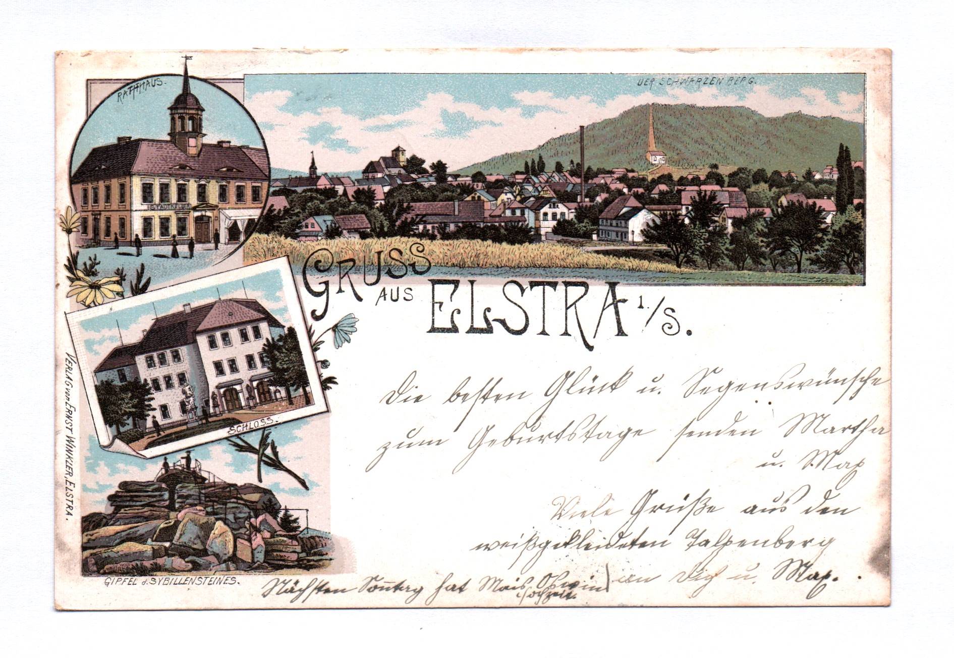 Litho Ak Gruss aus Elstra 1907 Schloss Rathaus Litho Ak Gruss aus Elstra 1907 Schloss Rathaus