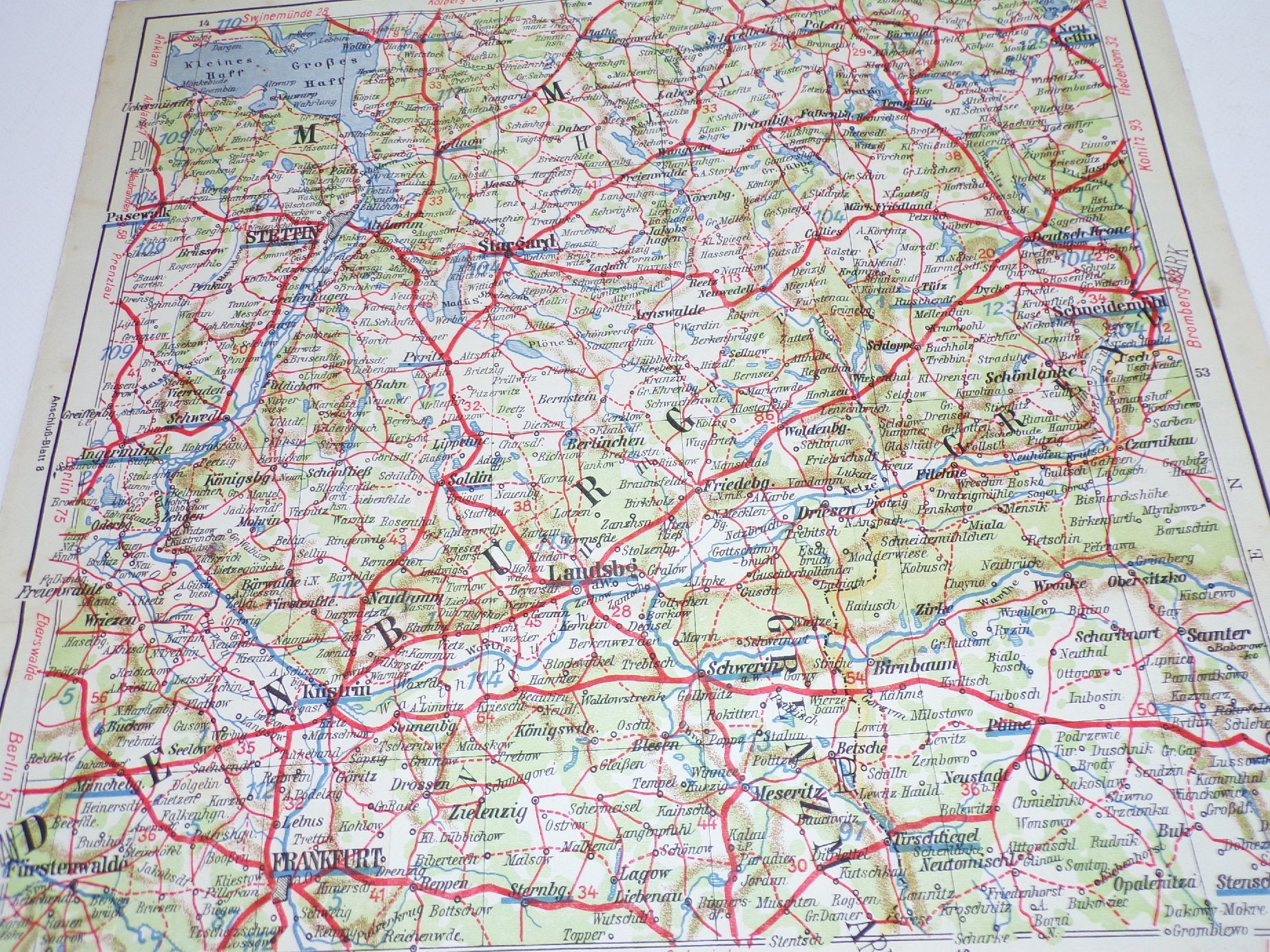 Shell Straßenkarte 9 Grenzmarl Pommern um 1930 Landkarte map Shell Straßenkarte 9 Grenzmarl Pommern um 1930 Landkarte map