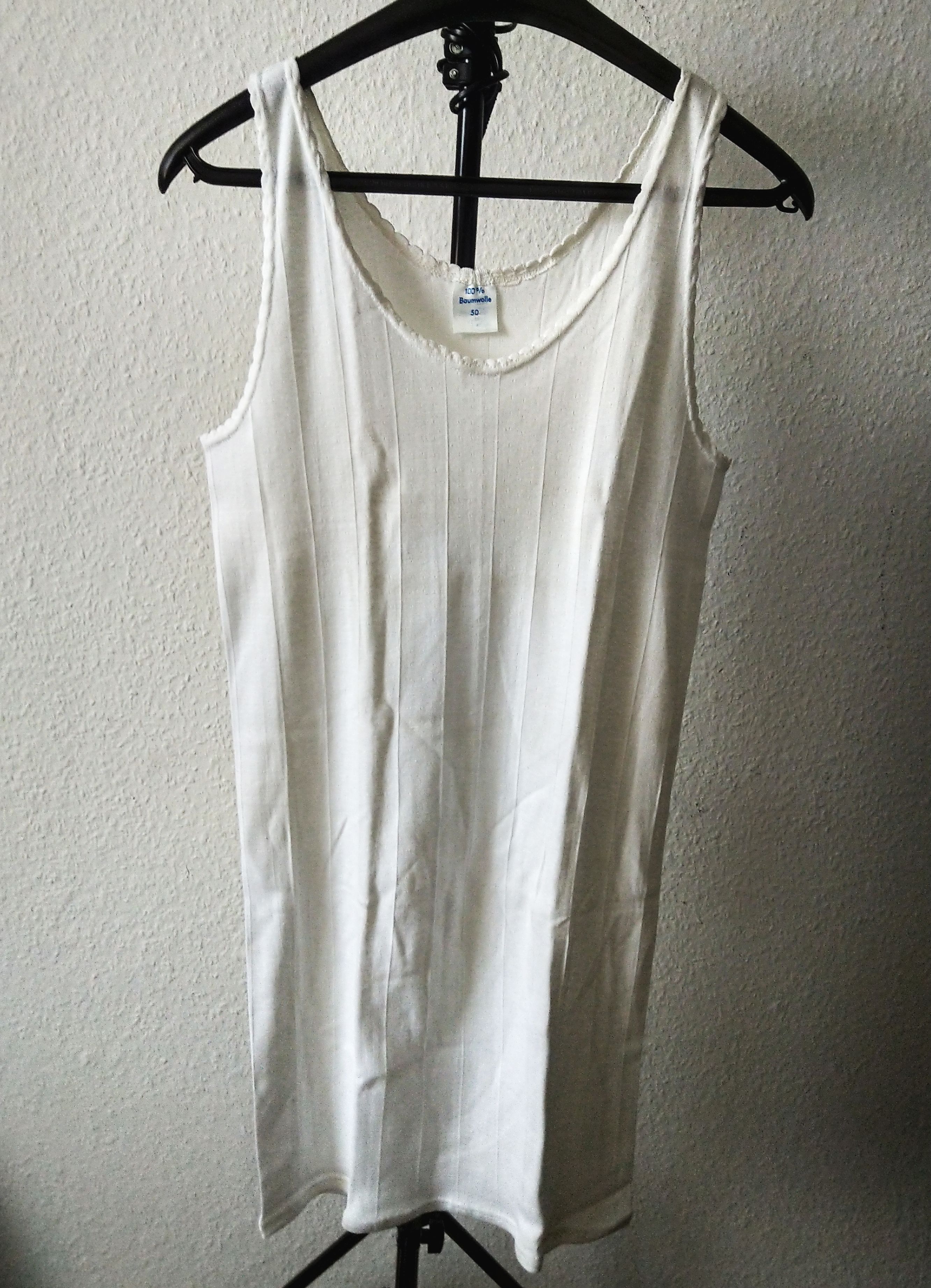 Vintage Damen Negligee Baumwoll Nachthemd Unterkleid Weiß Gr 50