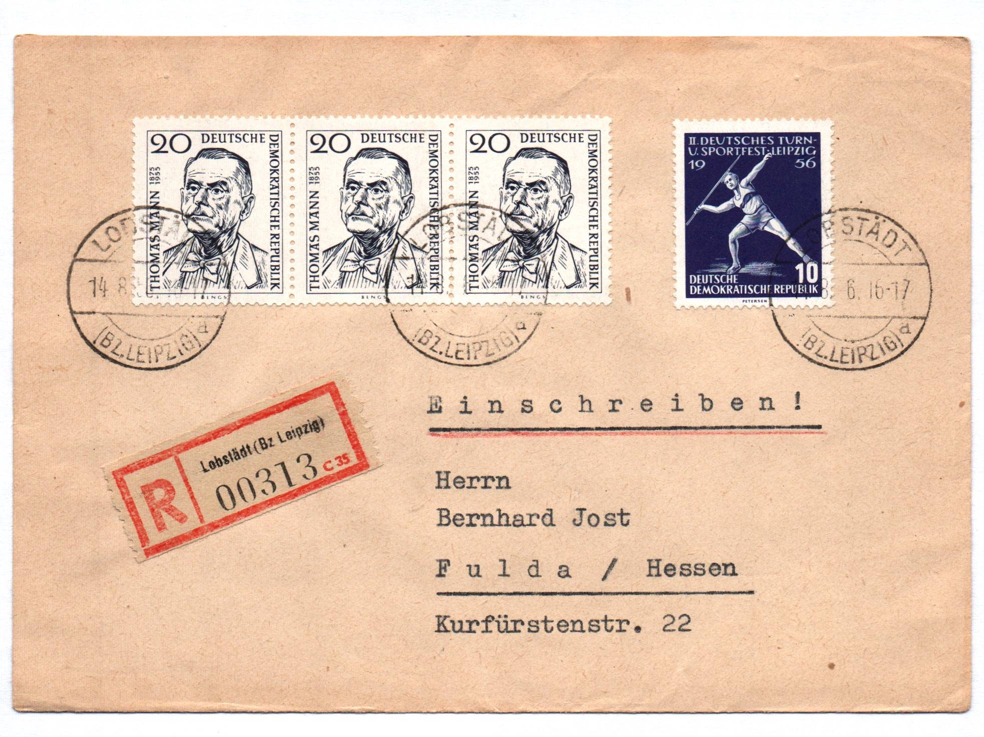 R Brief Lobstädt Bz Leipzig 1956 DDR Einschreiben
