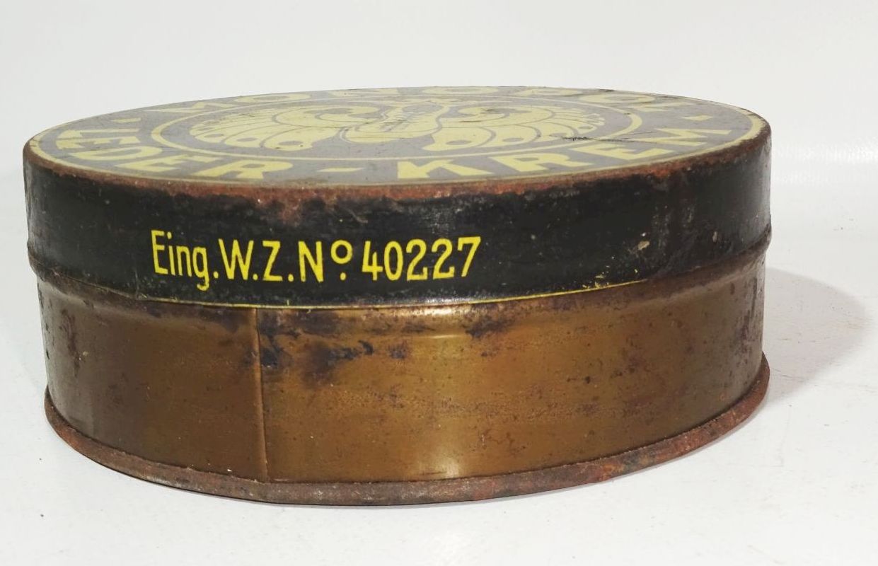 Monopol Leder Krem Blechdose 1930er Metalldose mit Deckel 