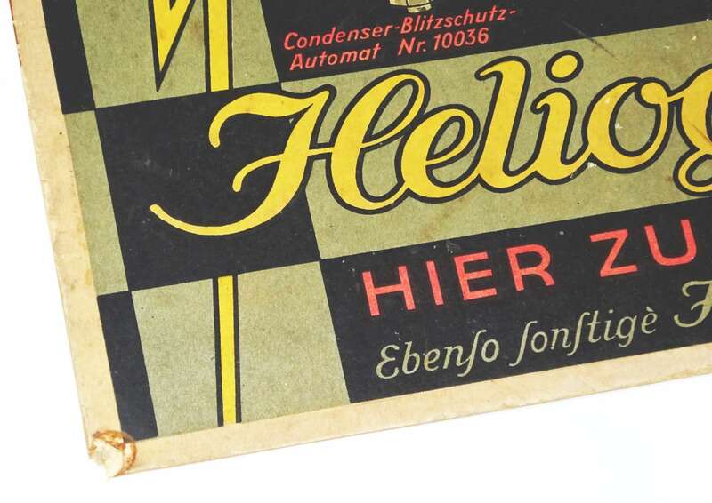 Pappschild Blitzschutz Heliogen Isolator Argus Druck 1930er Deko Sammler