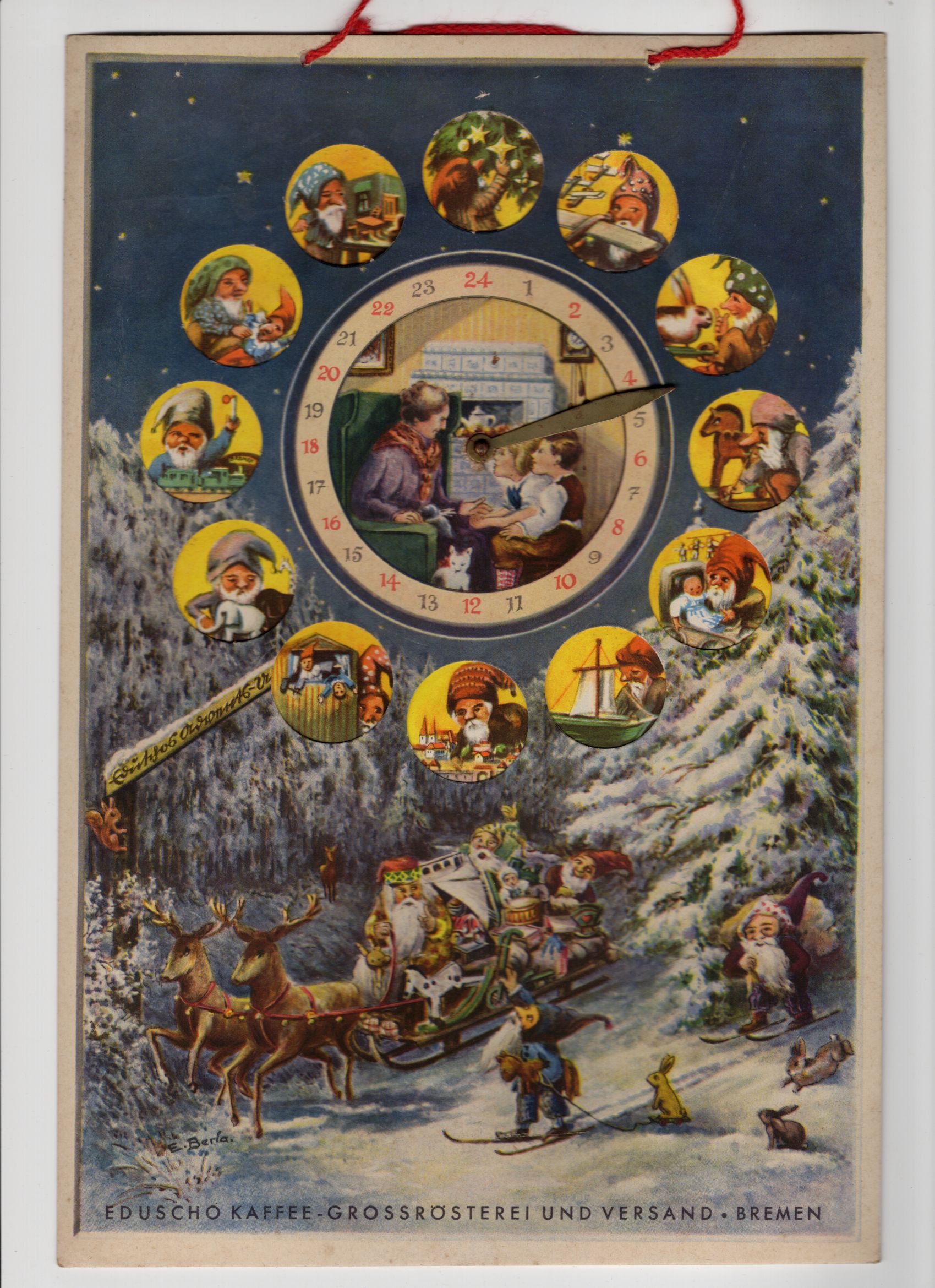 Alte Adventsuhr Eduscho Adventskalender Kaffee Reklame 1930 er Alte Adventsuhr Eduscho Adventskalender Kaffee Reklame 1930 er
